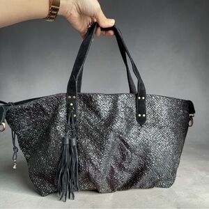 Mila Louise | Nicolette Ar Noir shopper tote bag in metallic black/green hues